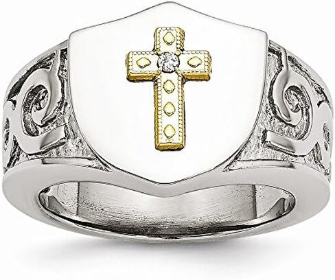 FB Jewels Solid Stainless Steel With 10K Gold Cross And Diamond Polished Ring in Saudi Arabia