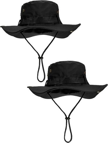 Boao 2 Pieces Cotton Safari Hat Wide Brim Fishing Cap Foldable Boonie Hat Double Sided Outdoor Sun Hat for Men and Women in Kuwait
