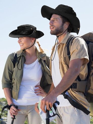 Boao 2 Pieces Cotton Safari Hat Wide Brim Fishing Cap Foldable Boonie Hat Double Sided Outdoor Sun Hat for Men and Women in Kuwait