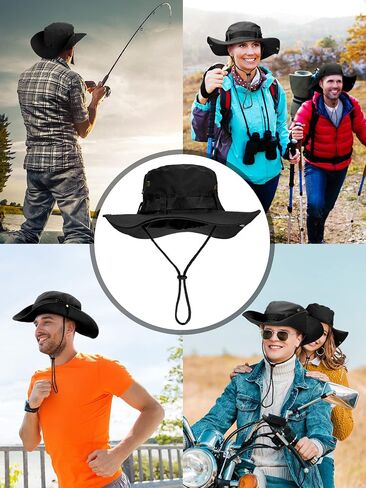 Boao 2 Pieces Cotton Safari Hat Wide Brim Fishing Cap Foldable Boonie Hat Double Sided Outdoor Sun Hat for Men and Women in Kuwait