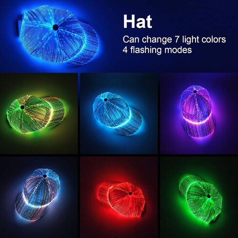 روكونلا قبعة من الالياف البصرية باضاءة LED مع 7 الوان مضيئة متوهجة اي دي سي، قبعات بيسبول قابلة للشحن بمنفذ USB حتى الحفلات والكريسماس والعطلات والمناسبات in Kuwait