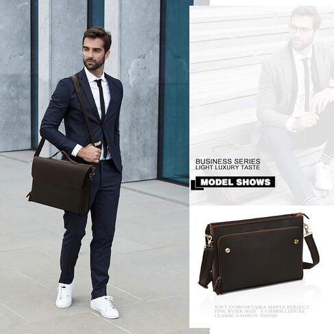 Leathario Leather Briefcase for Men Leather Laptop Bag Shoulder Messenger Bag Business Work Bag in Saudi Arabia