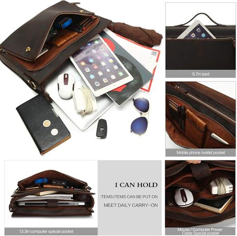 Leathario Leather Briefcase for Men Leather Laptop Bag Shoulder Messenger Bag Business Work Bag in Saudi Arabia
