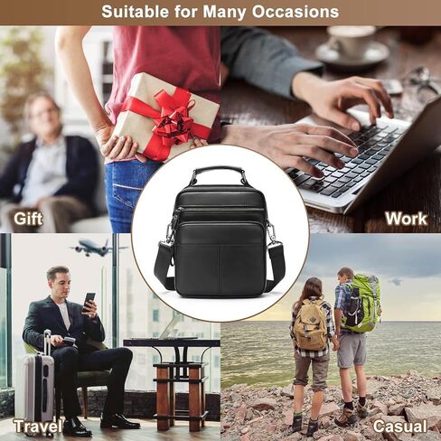 Genuine Leather Messenger Bag for Men, Work Crossbody Handbag Bag Casual Shoulder Day Pack 9.1 inch Briefcase in Kuwait