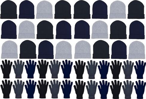 48x Winter Beanies & Gloves Combo Pack, Bulk Pack for Men Women, Warm Cozy Gift in Kuwait