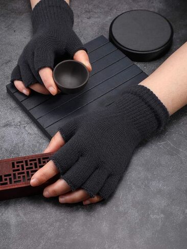 SATINIOR 2 Pair Unisex Half Finger Gloves Winter Stretchy Knit Fingerless Gloves in Common Size in Saudi Arabia