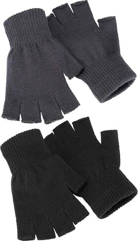 SATINIOR 2 Pair Unisex Half Finger Gloves Winter Stretchy Knit Fingerless Gloves in Common Size in Saudi Arabia