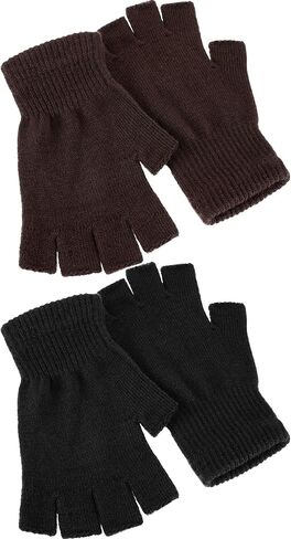 SATINIOR 2 Pair Unisex Half Finger Gloves Winter Stretchy Knit Fingerless Gloves in Common Size in Saudi Arabia