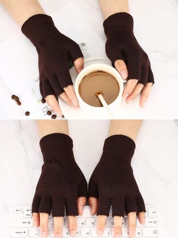 SATINIOR 2 Pair Unisex Half Finger Gloves Winter Stretchy Knit Fingerless Gloves in Common Size in Saudi Arabia