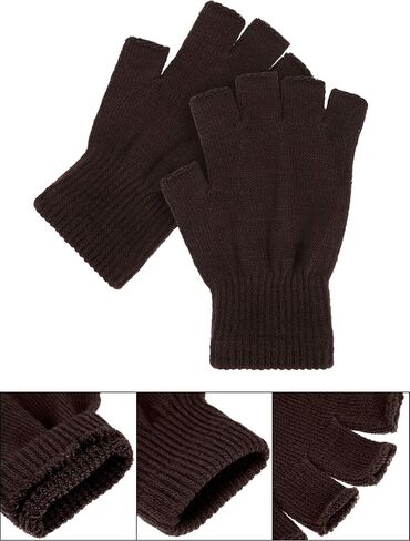 SATINIOR 2 Pair Unisex Half Finger Gloves Winter Stretchy Knit Fingerless Gloves in Common Size in Saudi Arabia
