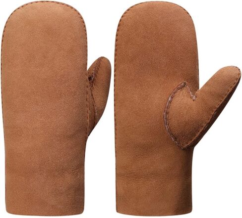 Harssidanzar Men Leather Mittens,Genuine Suede Leather Sheepskin Shearling Mittens Gloves Fur Cuff KM044US in Kuwait