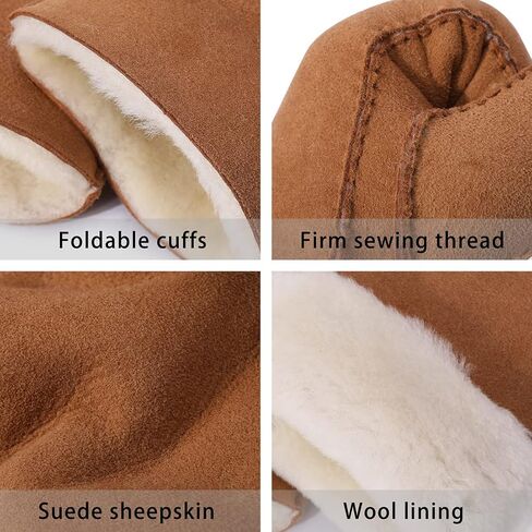 Harssidanzar Men Leather Mittens,Genuine Suede Leather Sheepskin Shearling Mittens Gloves Fur Cuff KM044US in Kuwait