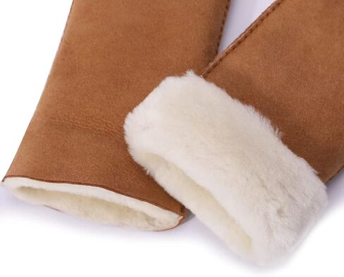 Harssidanzar Men Leather Mittens,Genuine Suede Leather Sheepskin Shearling Mittens Gloves Fur Cuff KM044US in Kuwait