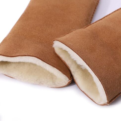 Harssidanzar Men Leather Mittens,Genuine Suede Leather Sheepskin Shearling Mittens Gloves Fur Cuff KM044US in Kuwait