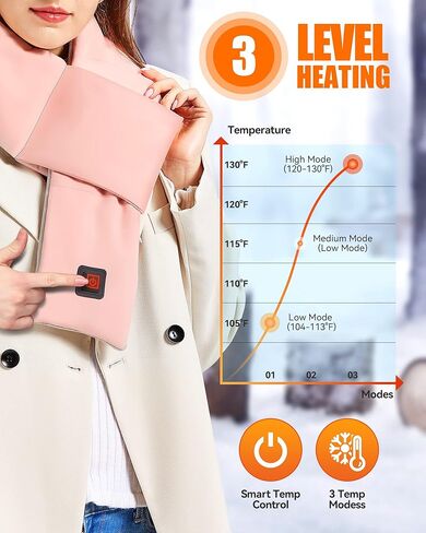وشاح ساخن - وسادة تدفئة للرقبة، أوشحة قابلة لإعادة الشحن للرجال والنساء مع بطارية، 3 مستويات تسخين، هدية عيد الميلاد in Kuwait