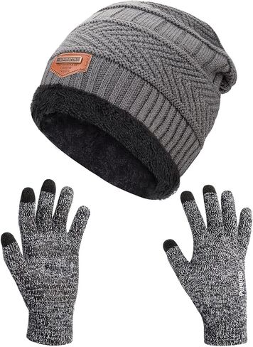 MAYLISACC قبعة صغيرة متماسكة للشتاء ووشاح أو قفازات تعمل باللمس مجموعة من قطعتين للرجال والنساء in Kuwait