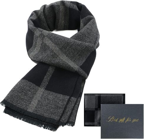 Mens Winter Warm Cashmere Scarf Plaid Tassel Scarf for Men Soft Long Cotton Scarves in Saudi Arabia