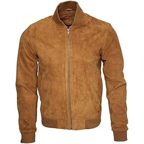 Infinity Mens Retro Tan Goat Suede Leather Bomber Varsity Jacket in Saudi Arabia