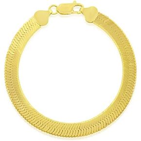 NYC Sterling Flat Snake Herringbone Bracelet - 3.2MM, 4.5MM, 5.2MM, and 6.8MM - Silver Gold Solid Link Chain Bracelet for Men Women - 7 & 8 Inch in Kuwait