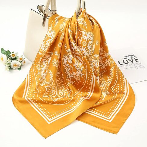 VANLINKER 27.5 Inches Silk Head Scarf for Women Men Vintage Bandanas Satin Hair Scarf Silk Wrap Neck Square Scarves VL9549 in Saudi Arabia