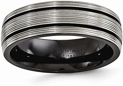 Sonia Jewels Solid Black Titanium Men's Grooves and Textured Lines 7mm Wedding Band Ring in Saudi Arabia