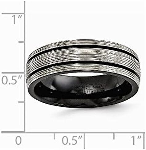 Sonia Jewels Solid Black Titanium Men's Grooves and Textured Lines 7mm Wedding Band Ring in Saudi Arabia