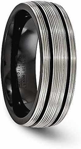 Sonia Jewels Solid Black Titanium Men's Grooves and Textured Lines 7mm Wedding Band Ring in Saudi Arabia