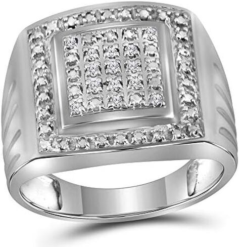 Solid 925 Sterling Silver Men's Round Diamond Square Frame Cluster Engagement Wedding Anniversary Ring Band 1/10 Ct. in Saudi Arabia