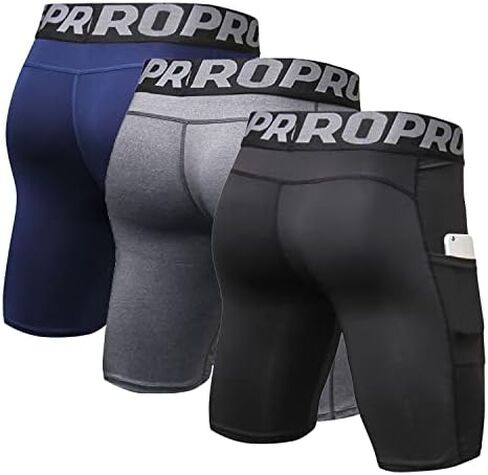 LANBAOSI Mens Compression Shorts with Phone Pocket Running Gym Yoga Athletic Tights Baselayer Summer Cool Dry Underwear Pack in Kuwait