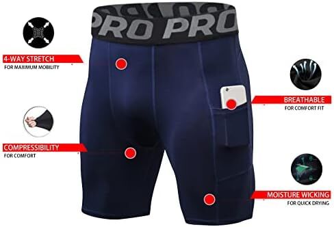 LANBAOSI Mens Compression Shorts with Phone Pocket Running Gym Yoga Athletic Tights Baselayer Summer Cool Dry Underwear Pack in Kuwait