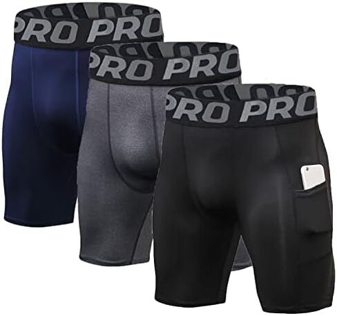 LANBAOSI Mens Compression Shorts with Phone Pocket Running Gym Yoga Athletic Tights Baselayer Summer Cool Dry Underwear Pack in Kuwait