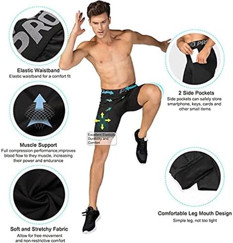 LANBAOSI Mens Compression Shorts with Phone Pocket Running Gym Yoga Athletic Tights Baselayer Summer Cool Dry Underwear Pack in Kuwait