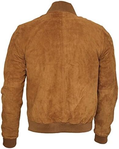 Infinity Mens Retro Tan Goat Suede Leather Bomber Varsity Jacket in Saudi Arabia