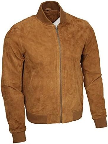 Infinity Mens Retro Tan Goat Suede Leather Bomber Varsity Jacket in Saudi Arabia