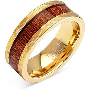 100S JEWELRY Tungsten Rings For Men Gold Wedding Band Hammered Forged Wood Inlaid Sizes 8-15 in Kuwait