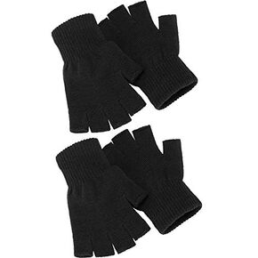 SATINIOR 2 Pair Unisex Half Finger Gloves Winter Stretchy Knit Fingerless Gloves in Common Size