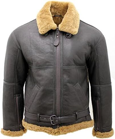 Men’s Brown RAF Real Shearling Sheepskin Flying Leather Jacket with Ginger Fur in Saudi Arabia