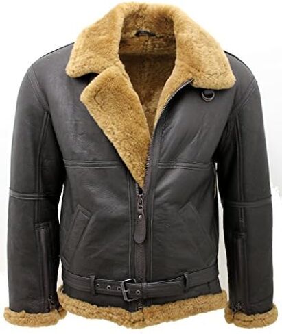 Men’s Brown RAF Real Shearling Sheepskin Flying Leather Jacket with Ginger Fur in Saudi Arabia