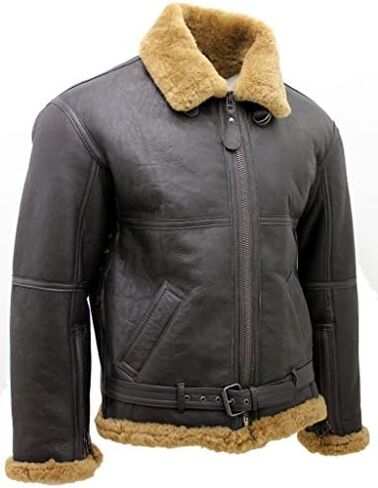 Men’s Brown RAF Real Shearling Sheepskin Flying Leather Jacket with Ginger Fur in Saudi Arabia