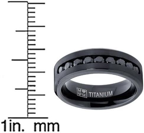 Metal Masters Co. Men's Black Titanium Ring Wedding Engagement Band with 9 Large Channel Set Black CZ, 8mm in Saudi Arabia