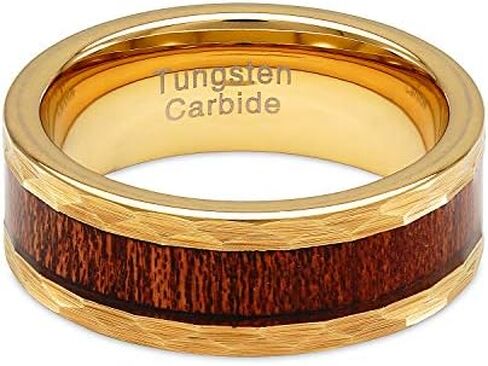100S JEWELRY Tungsten Rings For Men Gold Wedding Band Hammered Forged Wood Inlaid Sizes 8-15 in Saudi Arabia