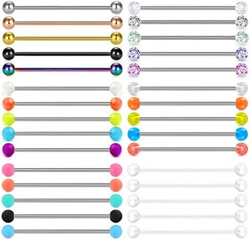 Mayhoop 14G Stainless Steel Industrial Barbell Earring Cartilage Body Piercing Jewelry 38mm 35mm Inch Industrial Piercing Bar for Women Men 20-30PCS in Kuwait