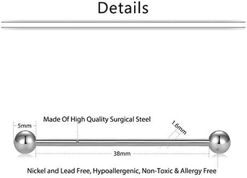 Mayhoop 14G Stainless Steel Industrial Barbell Earring Cartilage Body Piercing Jewelry 38mm 35mm Inch Industrial Piercing Bar for Women Men 20-30PCS in Kuwait