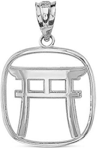 Polished .925 Sterling Silver Japanese Torii Gate Shinto Charm Pendant Necklace - Choose Pendant Only or Necklace w/ 16"-22" Chain in Kuwait