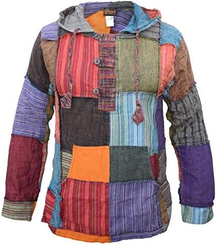 Gheri Mens Pixie Patchwork Long Hood Lightweight Festival Hoodie in Kuwait