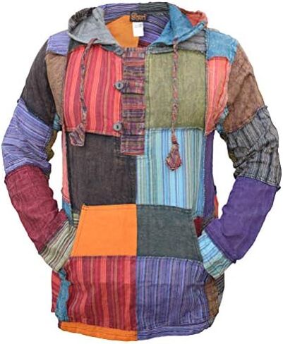 Gheri Mens Pixie Patchwork Long Hood Lightweight Festival Hoodie in Kuwait