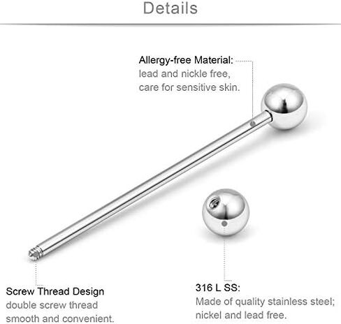 SCERRING 16G 14G Surgical Steel Industrial Barbell for Women Men Cartilage Earring Helix Rings Body Piercing Jewelry 1 1/2 Inch 38mm 10PCS in Saudi Arabia