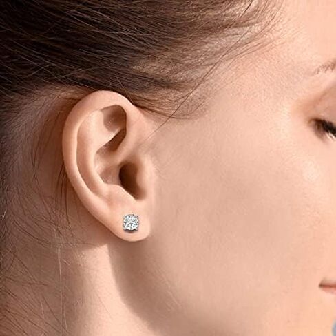 1 to 6 Carat Moissanite Hypoallergenic Round Stud Earrings for Women or Men in 14k Gold Plated 925 Sterling Silver (F, VVS1-VVS2, DEW) Push Back by VVS Gems in Saudi Arabia