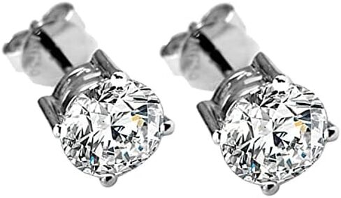 1 to 6 Carat Moissanite Hypoallergenic Round Stud Earrings for Women or Men in 14k Gold Plated 925 Sterling Silver (F, VVS1-VVS2, DEW) Push Back by VVS Gems in Saudi Arabia