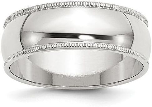 Solid 925 Sterling Silver 7mm Plain Classic Dome Milgrain Wedding Band Ring in Saudi Arabia